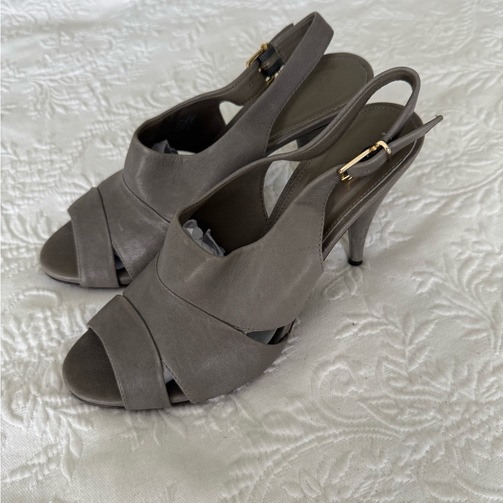 J. Crew Julienne Gray Slingback Heels with Open Toe. Size 8.5